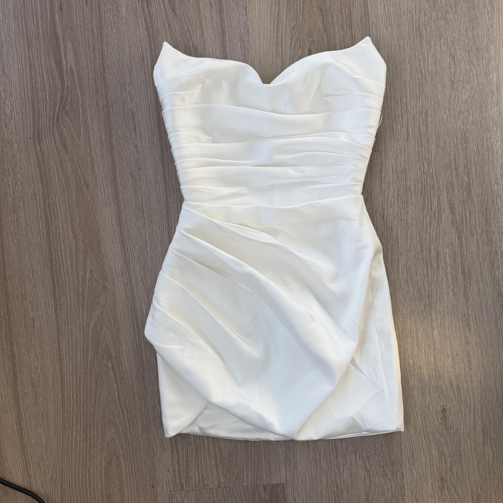Strapless White Sweetheart Draped Cocktail Dress